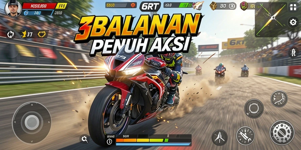 Gameplay seru balapan motor di 6RT dengan lintasan mendebarkan.