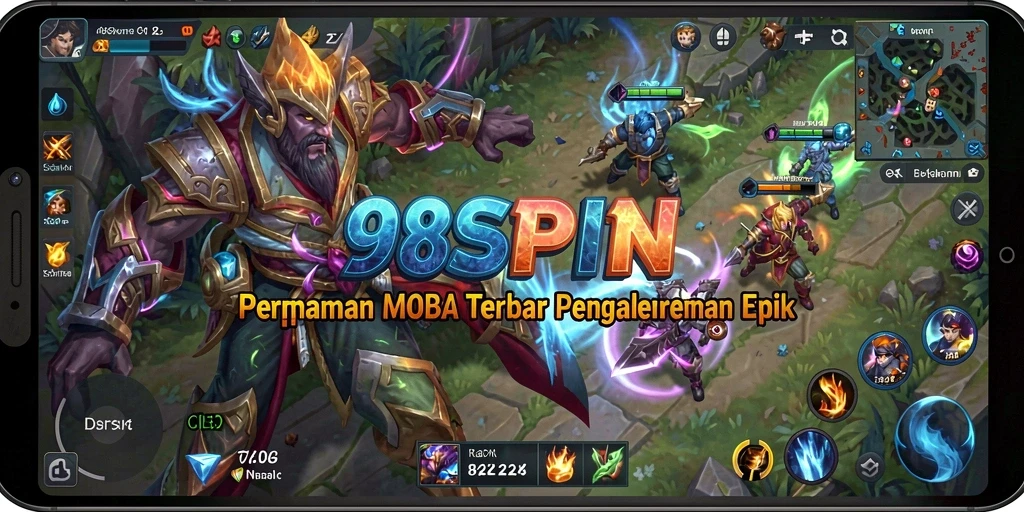Tampilan gameplay MOBA yang intens di 98SPIN.