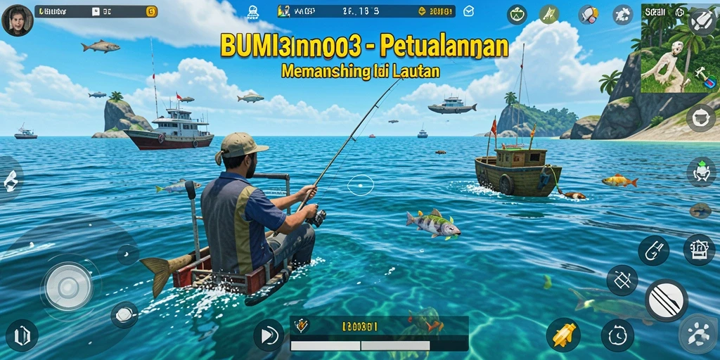 Screenshot BUMI303 menampilkan aksi memancing yang seru di lautan.