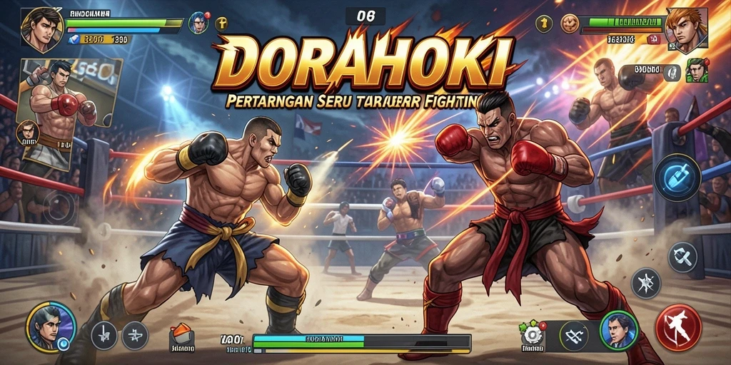 Tampilan gameplay DORAHOKI yang intens dan penuh aksi.