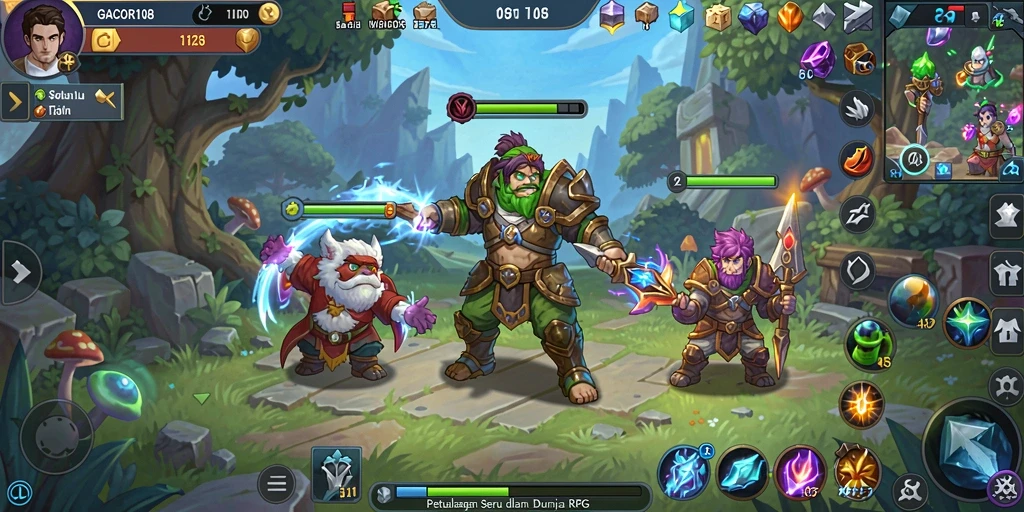 Tampilan seru gameplay GACOR108 dengan pertempuran RPG yang dinamis.