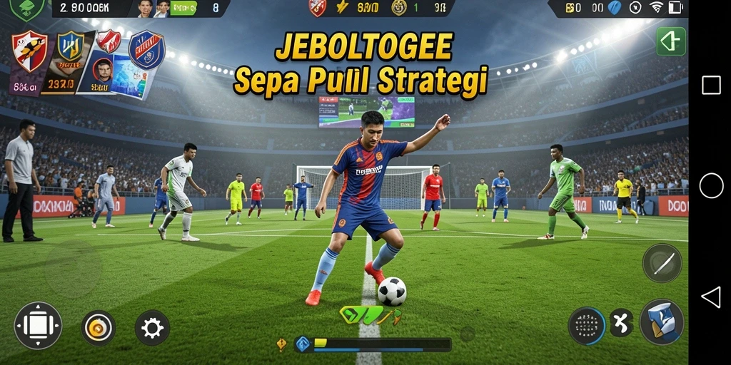 Tampilan utama permainan JEBOLTOGEL dalam aksi sepak bola.