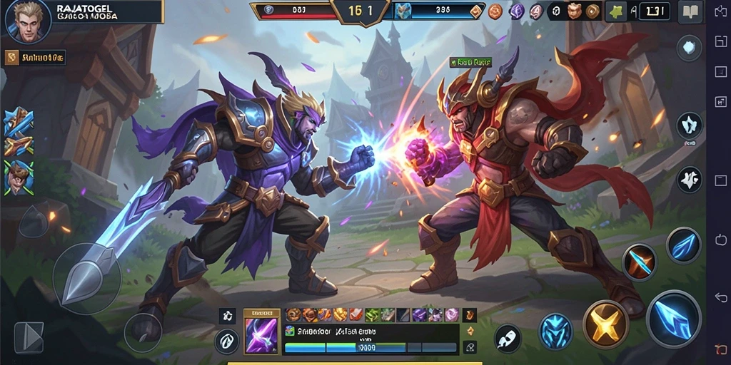 Screenshot gameplay seru RAJATOGEL di arena MOBA.