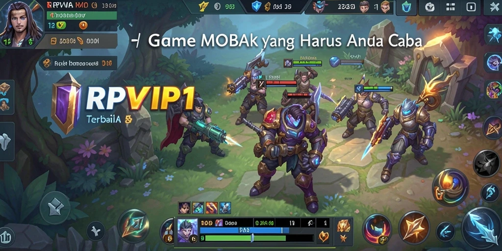 Screenshot utama menampilkan aksi intens dari gameplay MOBA RPVIP1.