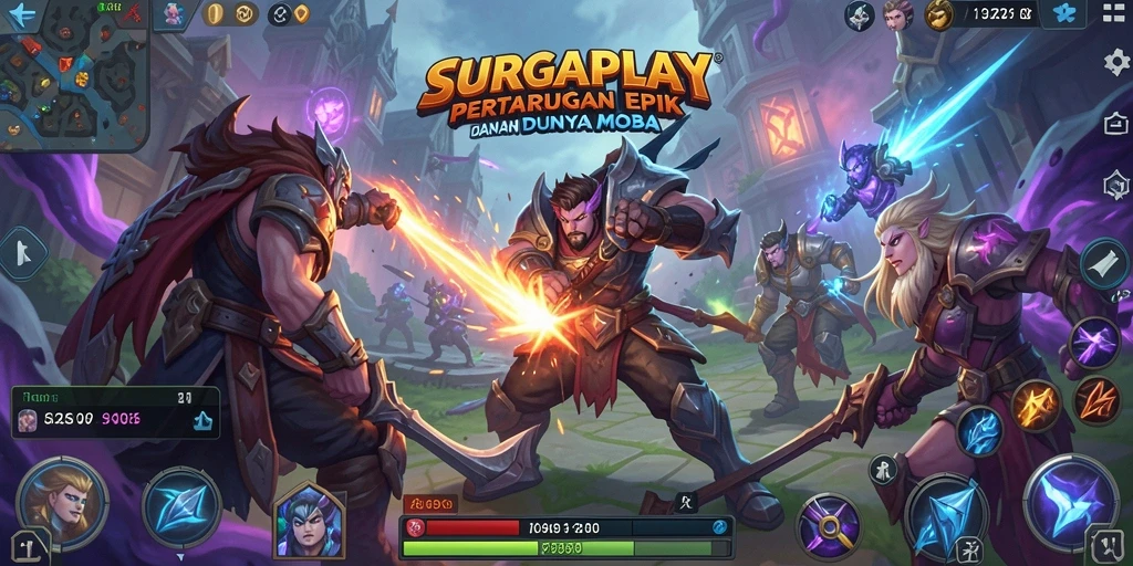 Tangkapan layar SURGAPLAY menampilkan aksi seru dalam pertandingan MOBA.