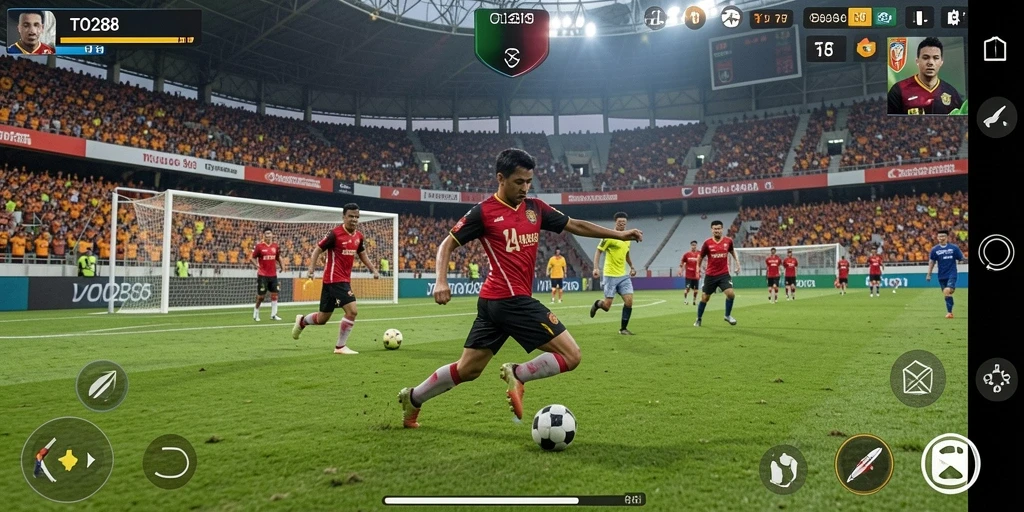 Screenshot TO288 menampilkan aksi seru pertandingan sepak bola.