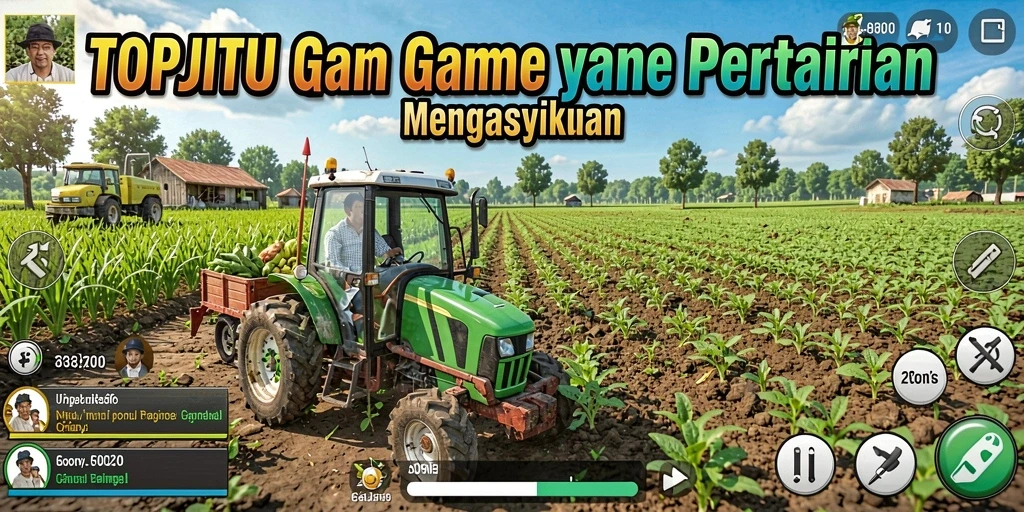 Screenshot gameplay TOPJITU menampilkan keseruan bertani dengan beragam aktivitas.