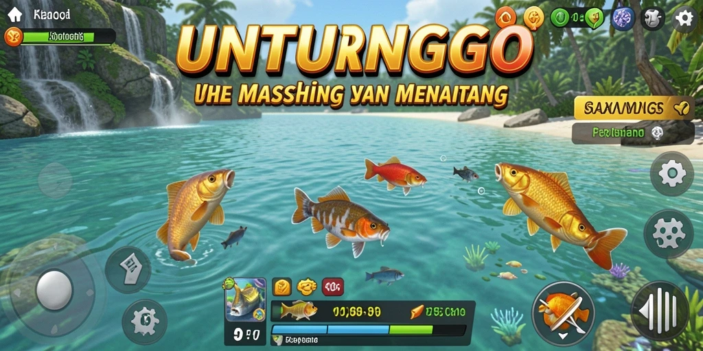 Tampilan gameplay memancing seru di UNTUNGGO dengan ikan beragam.