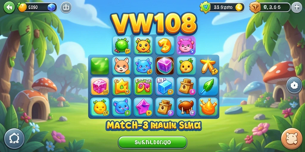 Tampilan seru gameplay Match-3 di VW108.